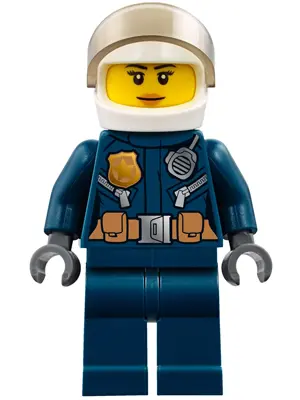 Police - City Helicopter Pilot Female, Leather Jacket with Gold Badge and Utility Belt, Dark Blue Le