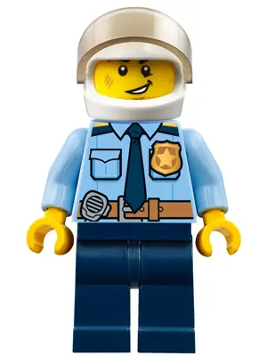 Police - City Officer Shirt with Dark Blue Tie and Gold Badge, Dark Tan Belt with Radio, Dark Blue L