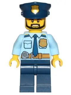 Police - City Shirt with Dark Blue Tie and Gold Badge, Dark Tan Belt with Radio, Dark Blue Legs, Pol