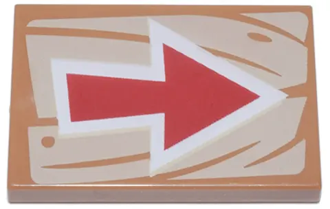 Medium Nougat Tile 2 x 3 with Red and White Arrow on Tan Wood Grain Background Pattern