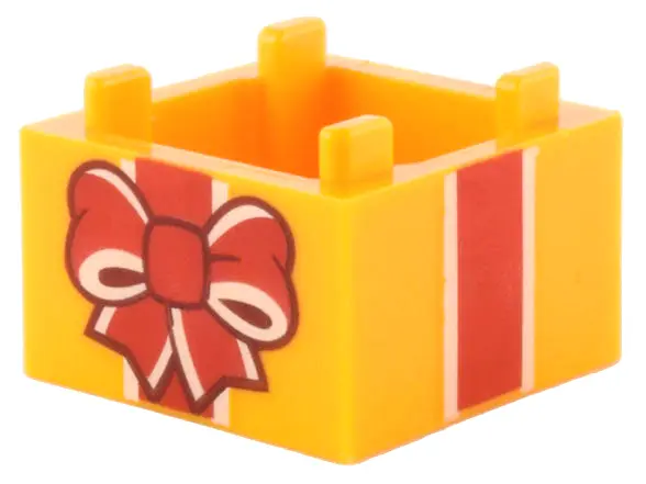Bright Light Orange Container, Box 2 x 2 x 1 - Top Opening with Flat Inner Bottom with Red and White