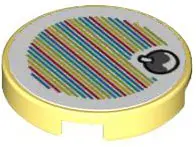Bright Light Yellow Tile, Round 2 x 2 with Bottom Stud Holder with Super Mario Scanner Code Fruit Pa