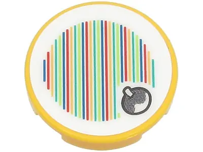 Yellow Tile, Round 2 x 2 with Bottom Stud Holder with Super Mario Scanner Code Fruit Pattern (Sticke