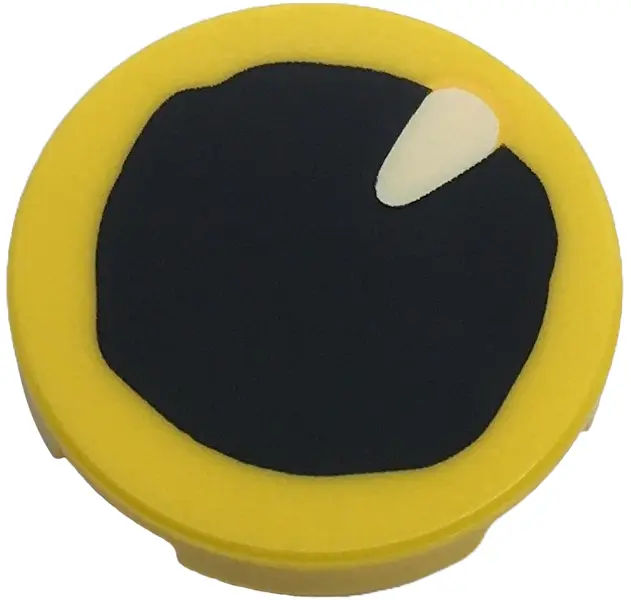 Yellow Tile, Round 2 x 2 with Bottom Stud Holder with Eye with Black Pupil and White Teardrop Shaped