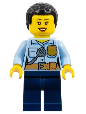 Police - City Officer Female, Bright Light Blue Shirt with Badge and Radio, Dark Blue Legs, Short Bl