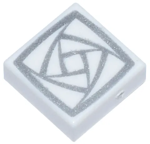 White Tile 1 x 1 with Silver Rotating Squares Pattern