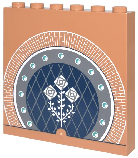 Medium Nougat Panel 1 x 6 x 5 with Brick Archway, Dark Blue and Dark Bluish Gray Frame and Lattice S