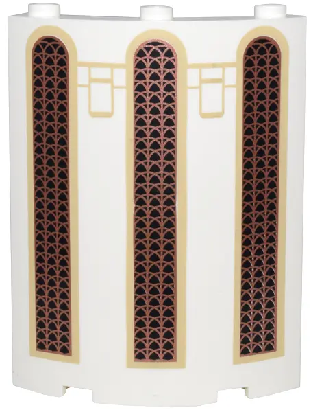 White Cylinder Quarter 4 x 4 x 6 with Black Narrow Arched Windows with Copper Lattice Screens and Ta