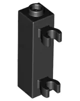 Black Brick, Modified 1 x 1 x 3 with 2 Clips (Vertical Grip) - Hollow Stud