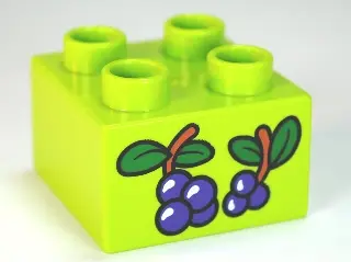 Lime Duplo, Brick 2 x 2 with Berries and Leaves Pattern