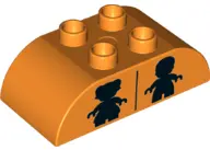 Orange Duplo, Brick 2 x 4 Slope Curved Double with Black Girl and Boy Figure Silhouettes (Unisex Res