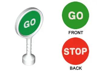 White Duplo Utensil Round Sign with Handle with 'GO' and 'STOP' Pattern