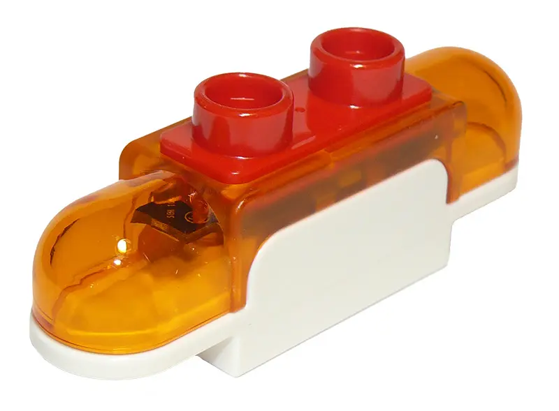 White Duplo Siren with Light and Sound, 1 x 2 Base with Trans-Orange Lights, Curved Edges and Red 2 
