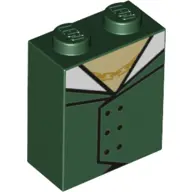 Dark Green Brick 1 x 2 x 2 with Inside Stud Holder with Black Outlined Open Jacket with White Lapels