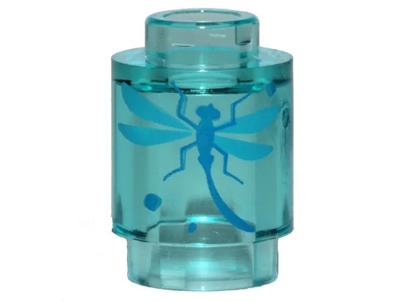 Trans-Light Blue Brick, Round 1 x 1 with Blue Dragonfly Pattern