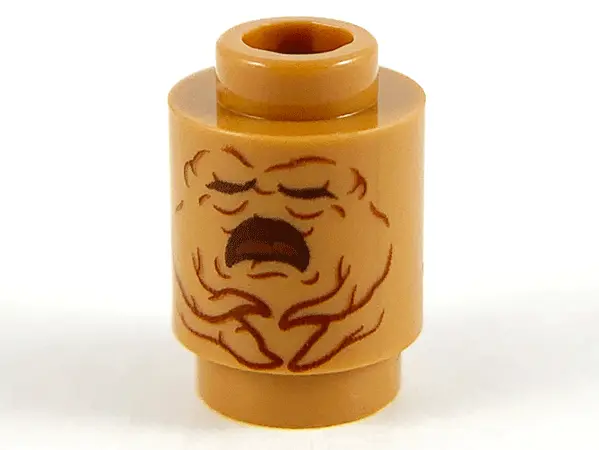 Medium Nougat Brick, Round 1 x 1 with Reddish Brown Mandrake Face and Open Mouth Pattern