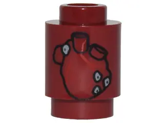 Dark Red Brick, Round 1 x 1 with Human Heart Pattern