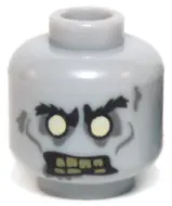 Light Bluish Gray Minifigure, Head Alien Zombie with Black Bushy Eyebrows, Bright Light Yellow Eyes,