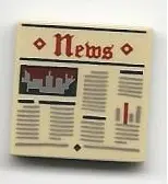 Tan Tile 2 x 2 with Newspaper 'News' Pattern