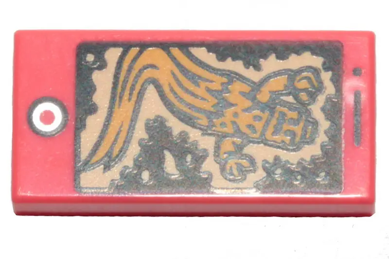 Coral Tile 1 x 2 with Cell Phone / Smartphone and Bright Light Orange Ghost Pattern