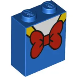 Blue Brick 1 x 2 x 2 with Inside Stud Holder with Red Bow Tie, White Shirt and Yellow Trim Pattern (