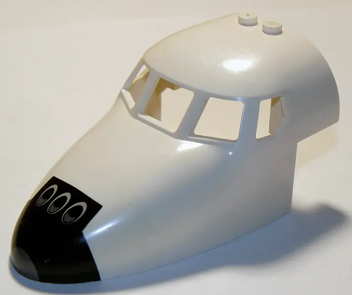 White Aircraft Fuselage Forward Top Curved 6 x 10 x 4 with 5 Window Panes with Shuttle Nose Pattern