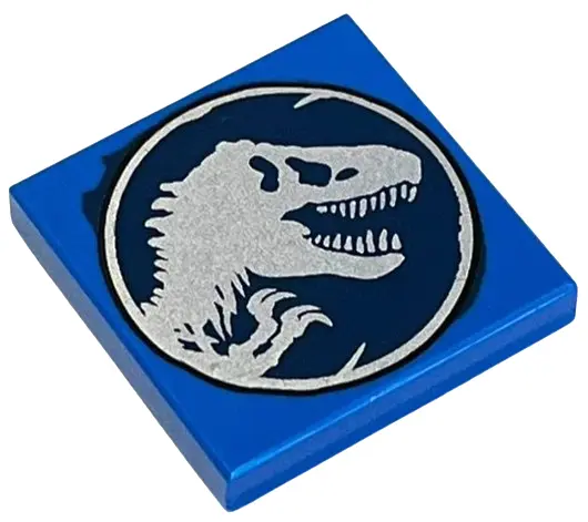 Blue Tile 2 x 2 with Jurassic World Logo Pattern 2