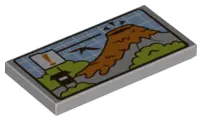 Light Bluish Gray Tile 2 x 4 with Screen with Black Flying Dinosaur (Pteranodon), Communications Tow