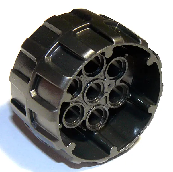 Pearl Dark Gray Wheel Hard Plastic, Treaded with 7 Pin Holes (37mm D. x 22mm)