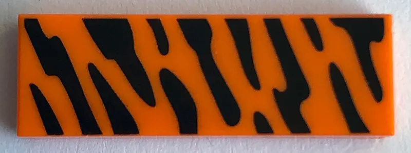 Orange Tile 1 x 3 with Animal Print (Black Stripes) Pattern