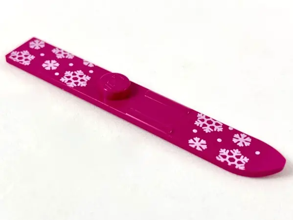 Magenta Minifigure, Utensil Ski 6L (48mm Long) with White Snowflakes and Dots Pattern