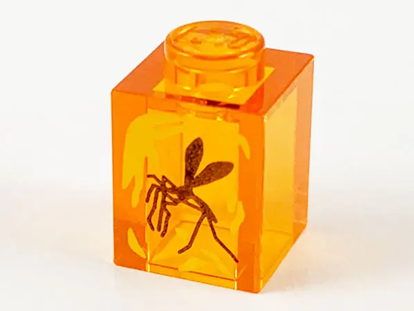 Trans-Orange Brick 1 x 1 with Yellow Streaks and Black Mosquito in Amber Pattern