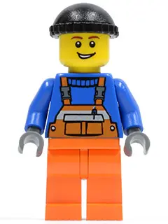Overalls with Safety Stripe Orange, Orange Legs, Black Knit Cap (Dock Worker)