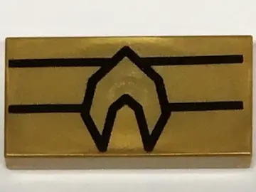 Pearl Gold Tile 1 x 2 with Black Polygon and Lines Pattern (BrickHeadz Aquaman Belt Buckle)