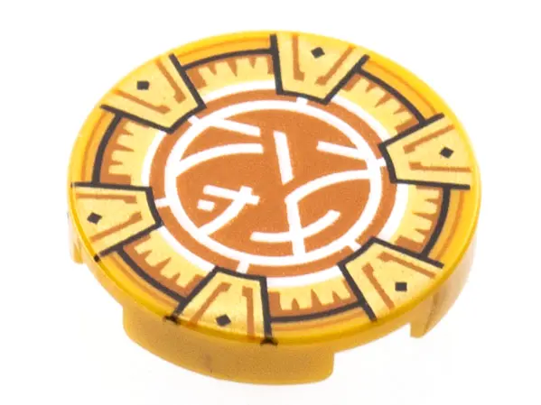 Pearl Gold Tile, Round 2 x 2 with Bottom Stud Holder with Gold Frame with 6 Chevrons, Dark Orange an