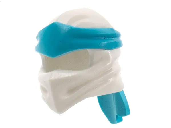White Minifigure, Headgear Ninjago Wrap Type 4 with Molded Medium Azure Headband  Pattern