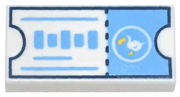 White Tile 1 x 2 with Dark Blue and Medium Blue Ticket with Tear Line, White and Yellow Bird Pattern