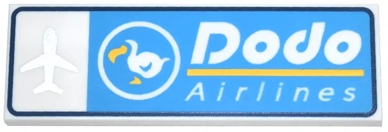 White Tile 2 x 6 with Dark Azure and Dark Blue Sign, Silver Airplane, White and Yellow Bird and 'Dod