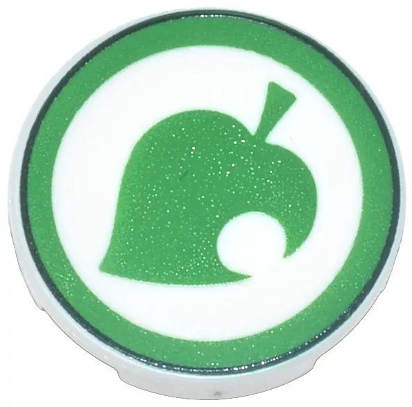 White Tile, Round 2 x 2 with Bottom Stud Holder with Bright Green Leaf with Circle Cutout and Dark G
