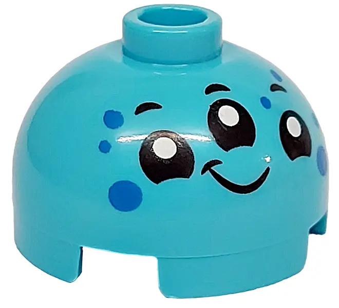 Medium Azure Brick, Round 2 x 2 Dome Top with Alien Face with 3 Black Eyes and Mouth, White Pupils, 