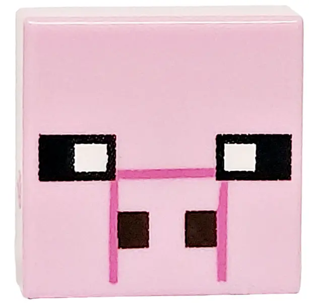 Bright Pink Tile 1 x 1 with Black and White Squares, Dark Brown Rectangles and Dark Pink Lines Patte