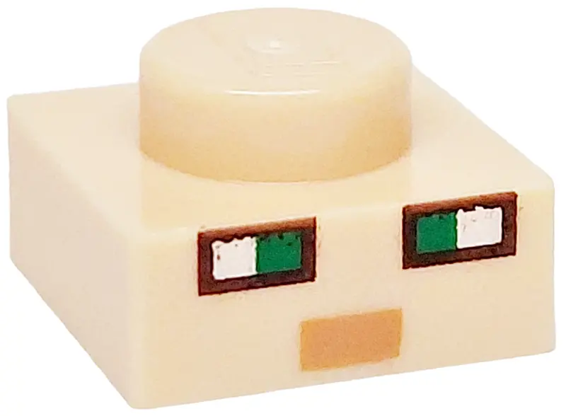 Light Nougat Plate 1 x 1 with Green and White Squares, Dark Brown and Nougat Rectangles Pattern (Min