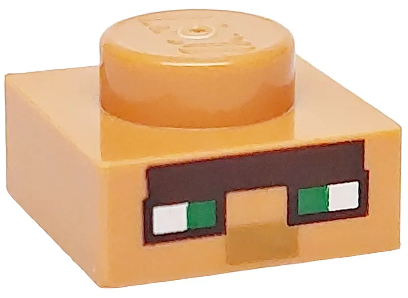 Nougat Plate 1 x 1 with Green and White Squares, Dark Brown and Dark Tan Rectangles Pattern (Minecra