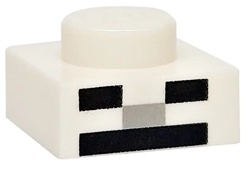 White Plate 1 x 1 with Black and Light Bluish Gray Rectangles without Nose Outline Pattern (Minecraf