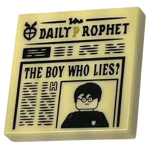 Tan Tile 2 x 2 with Newspaper 'The DAILY PROPHET' and 'THE BOY WHO LIES?' Pattern