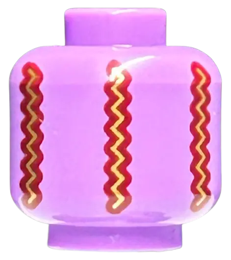 Medium Lavender Minifigure, Head without Face with Dark Red and Gold Zig Zag Vertical Lines Pattern 
