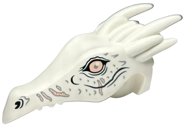 White Dragon Head (Ukrainian Ironbelly) Jaw Upper with Horns with Light Nougat Eyes and Scars, Black