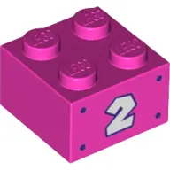 Dark Pink Brick 2 x 2 with White Number 2 and Dark Purple Dots Pattern on Both Sides
