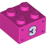 Dark Pink Brick 2 x 2 with White Number 3 and Dark Purple Dots Pattern on Both Sides