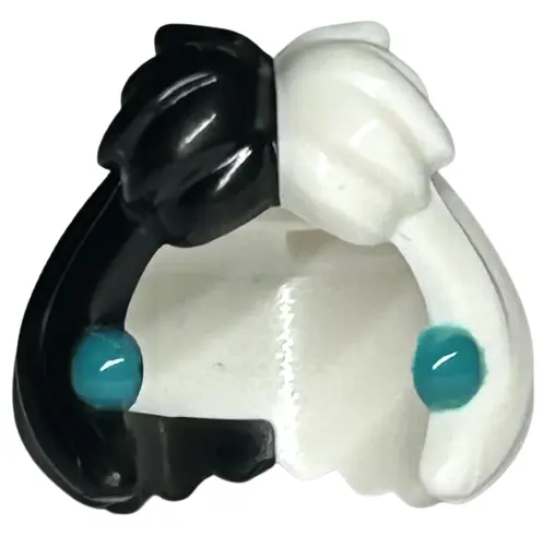 Minifigure, Hair Female Short, Bob Cut with Molded Black Right Side and Printed Dark Turquoise Earri
